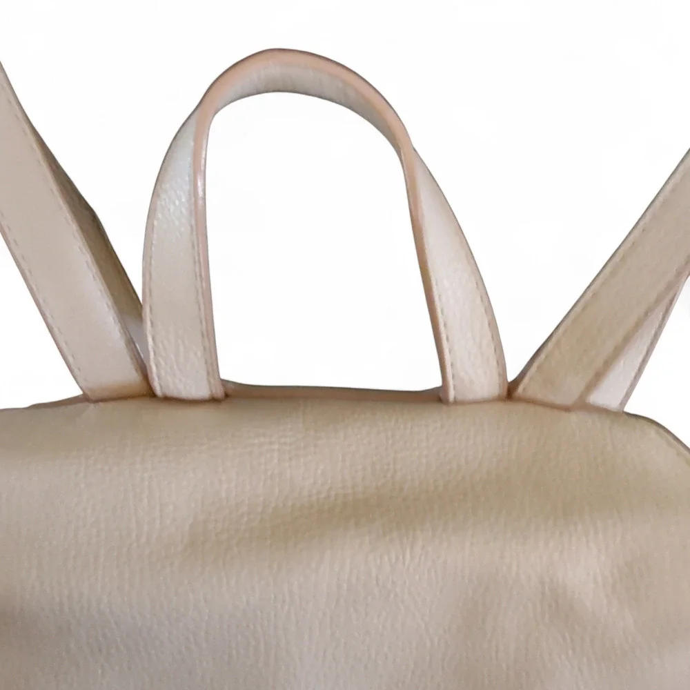 Authentic Tommy Hilfiger Cream Backpack Bag with Tassel Vegan Faux Leather